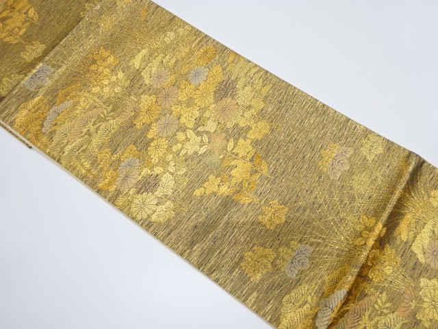 JAPANESE KIMONO / VINTAGE FUKURO OBI / WOVEN KIKU & AUTUMN FLOWERS